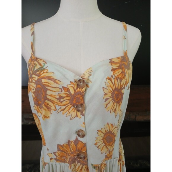 Urban Outfitters Cooperative Linen Blend Womens Sunflower Sundress Large Pockets - Picture 4 of 14